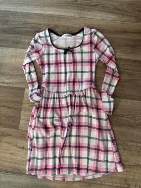 Pink and White Plaid Long Sleeve Dress